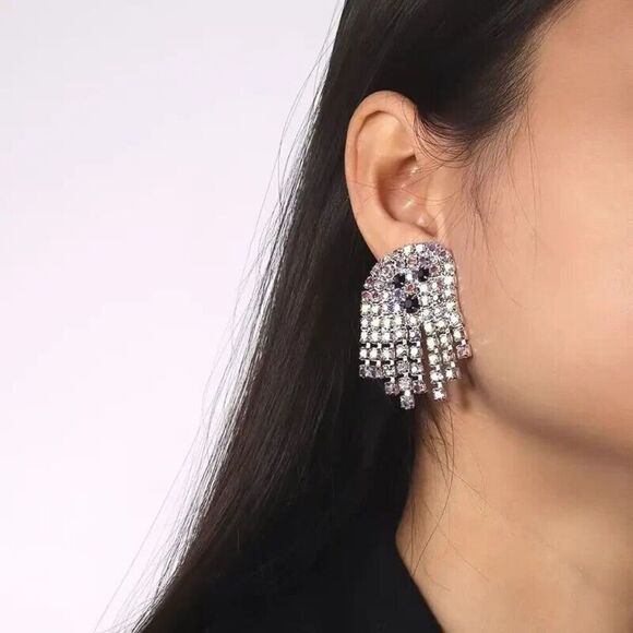 Cute Halloween Ghost Stud Earrings Encrusted With Rhinestone. - Picture 1 of 3